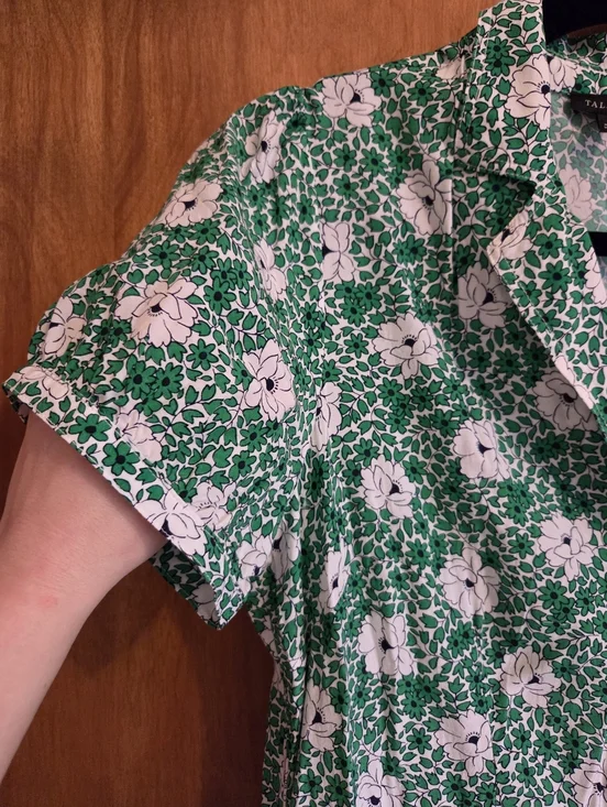 Talbots Puff Sleeve Shirt Dress Ditsy Vines Green Women Size 12 - Picture 4 of 7